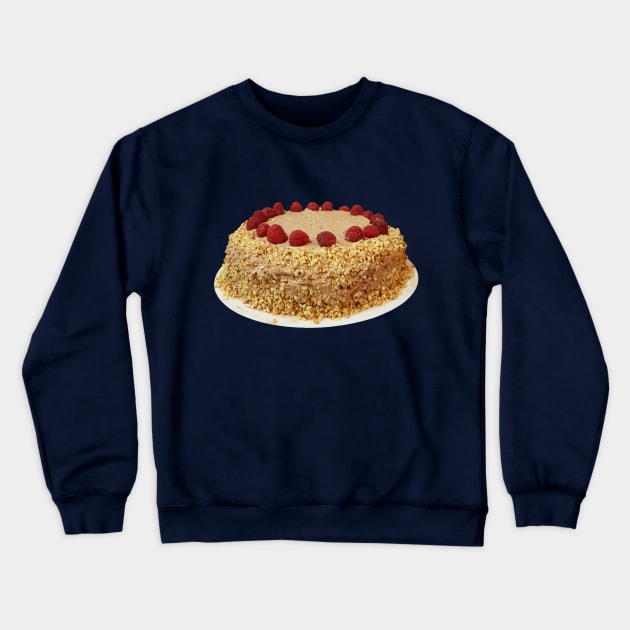 Sweet Food Frosted Cake with Chopped Nuts and Raspberries Crewneck Sweatshirt by ellenhenryart